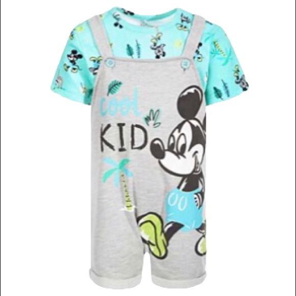 DISNEY BABY MICKEY MOUSE Boys 2-Piece Shortall and Printed T-shirt - Picture 1 of 5